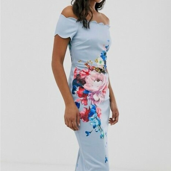 Ted Baker London Hailly bardot dress in raspberry ripple print,size:2,bodycon - Picture 3 of 15